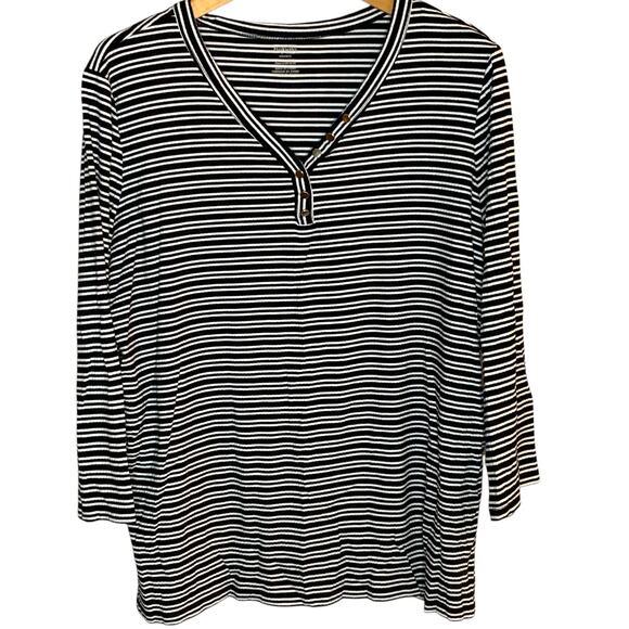 Rafaella Top Womens Size XL Weekender Leisure Button V-Neck Ribbed 3/4 Sleeve - Picture 1 of 6